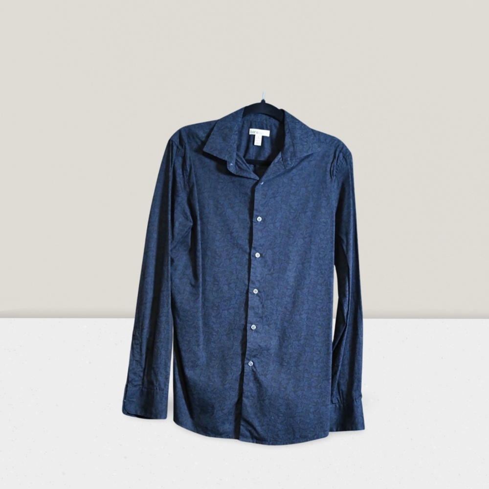 Men’s Slim Fit Button-Up – Black Floral Pattern,